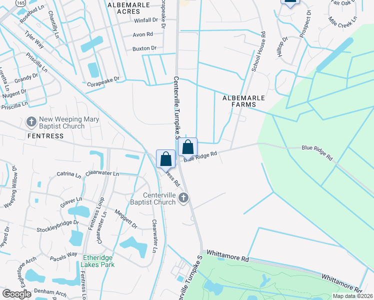 map of restaurants, bars, coffee shops, grocery stores, and more near 1500 Blue Ridge Road in Chesapeake