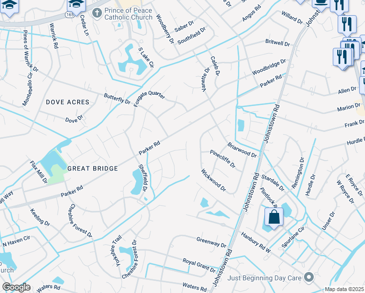 map of restaurants, bars, coffee shops, grocery stores, and more near 600 Glasgow Street in Chesapeake