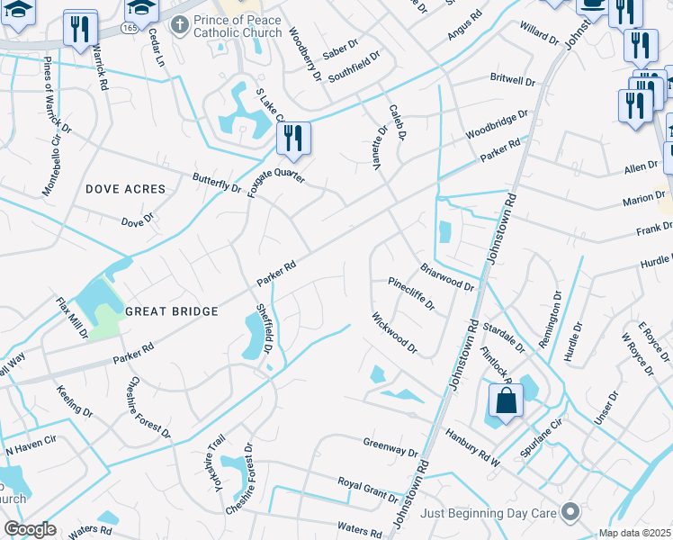map of restaurants, bars, coffee shops, grocery stores, and more near 600 Glasgow Street in Chesapeake