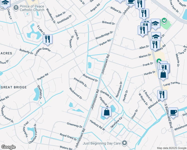 map of restaurants, bars, coffee shops, grocery stores, and more near 713 Arena Court in Chesapeake