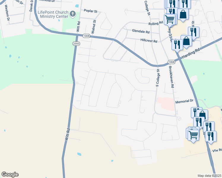 map of restaurants, bars, coffee shops, grocery stores, and more near Bennington Place in Franklin