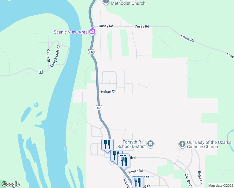 map of restaurants, bars, coffee shops, grocery stores, and more near 234 Hobart Drive in Forsyth