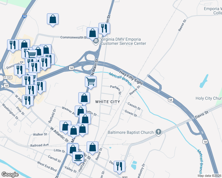 map of restaurants, bars, coffee shops, grocery stores, and more near 712 Carver Circle in Emporia