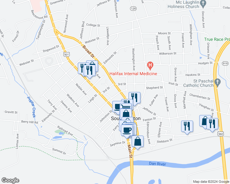 map of restaurants, bars, coffee shops, grocery stores, and more near 534 Logan Street in South Boston