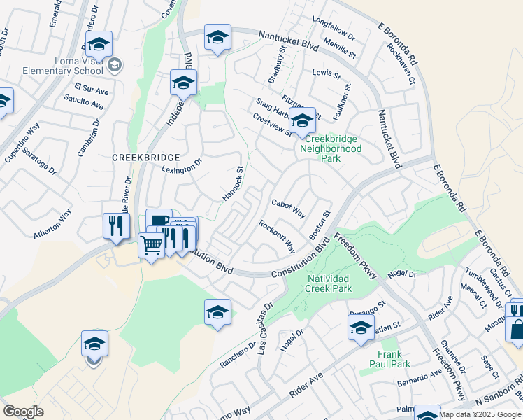 map of restaurants, bars, coffee shops, grocery stores, and more near 1649 Beacon Hill Drive in Salinas