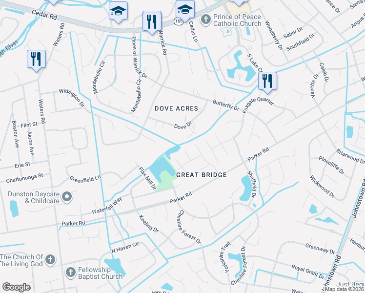 map of restaurants, bars, coffee shops, grocery stores, and more near 400 Pelican Circle in Chesapeake