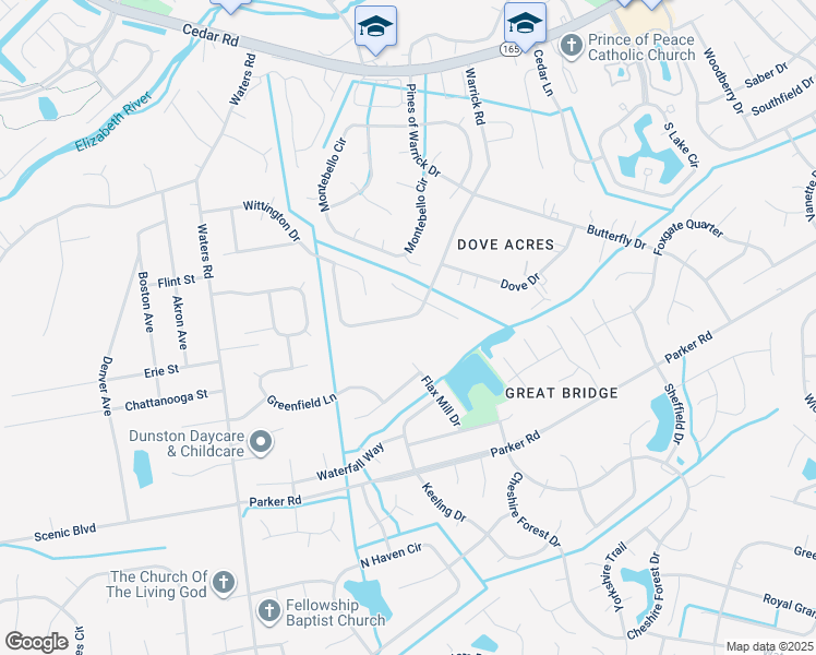 map of restaurants, bars, coffee shops, grocery stores, and more near 507 Warrick Road in Chesapeake