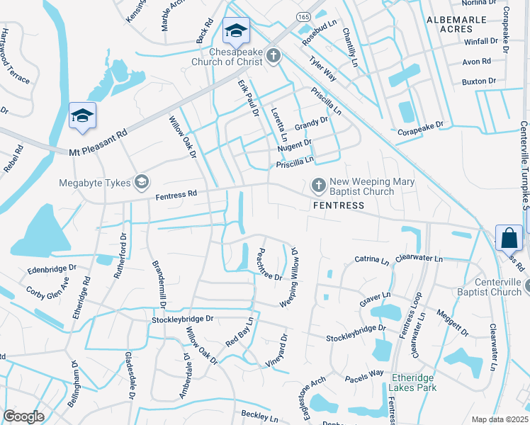 map of restaurants, bars, coffee shops, grocery stores, and more near 1012 Erik Paul Drive in Chesapeake