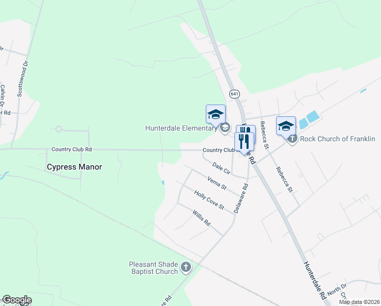 map of restaurants, bars, coffee shops, grocery stores, and more near 209 Country Club Road in Franklin