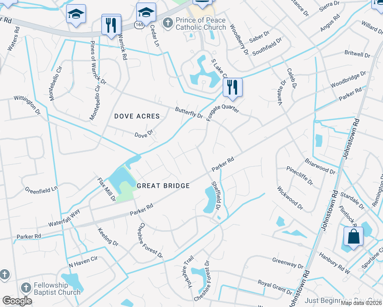 map of restaurants, bars, coffee shops, grocery stores, and more near 635 Foxgate Quarter in Chesapeake