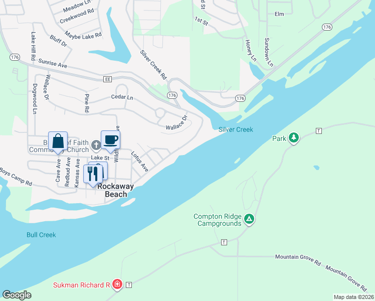 map of restaurants, bars, coffee shops, grocery stores, and more near 2529 State Highway 176 in Rockaway Beach