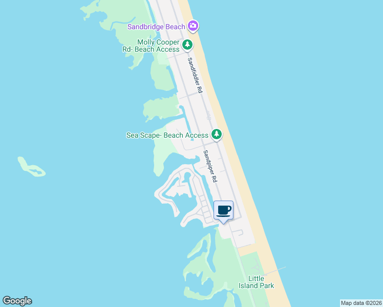 map of restaurants, bars, coffee shops, grocery stores, and more near 309 Sea Scape Road in Virginia Beach