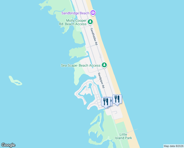 map of restaurants, bars, coffee shops, grocery stores, and more near 309 Sea Scape Road in Virginia Beach