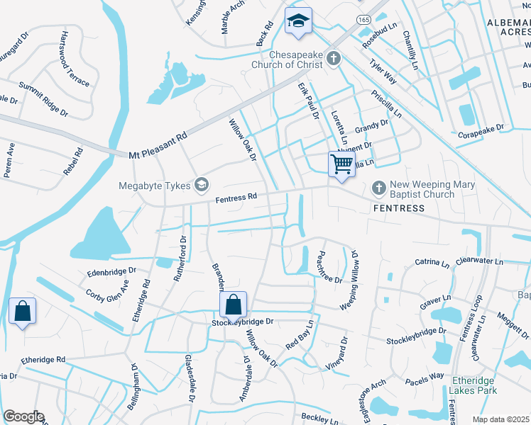 map of restaurants, bars, coffee shops, grocery stores, and more near 813 Pine Level Lane in Chesapeake
