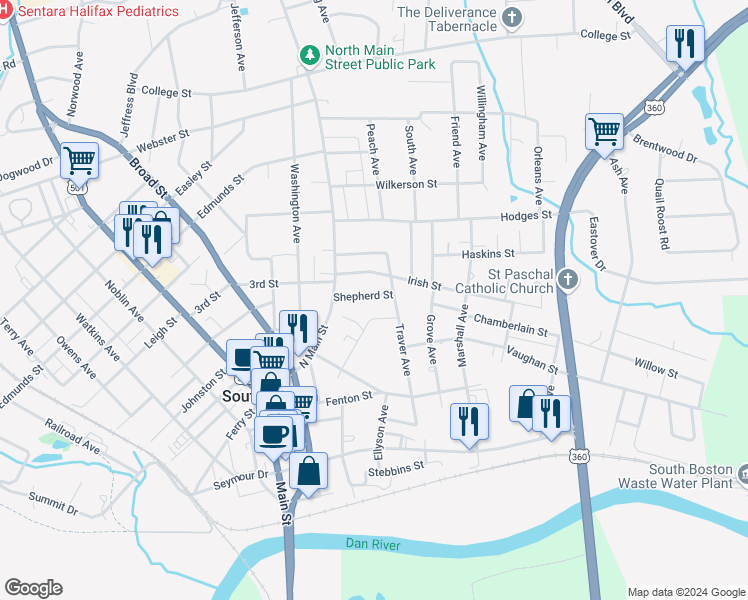 map of restaurants, bars, coffee shops, grocery stores, and more near 1333 Shepherd Street in South Boston