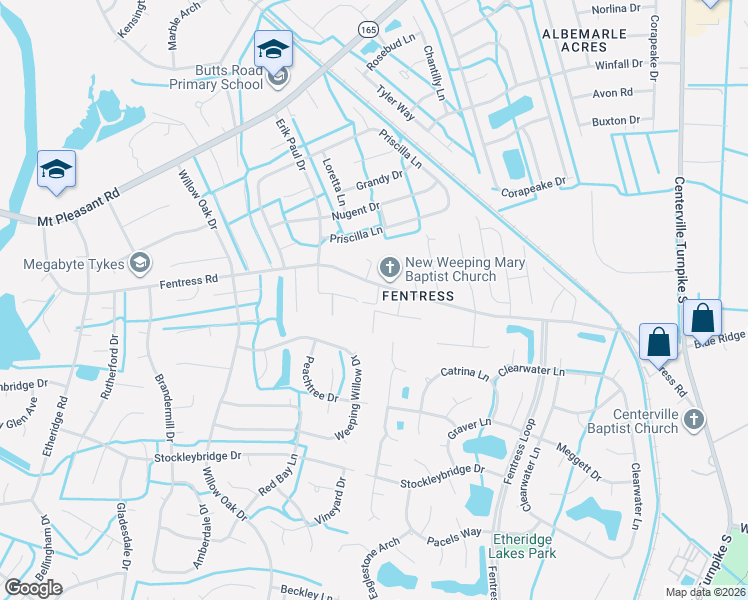 map of restaurants, bars, coffee shops, grocery stores, and more near 1204 New Born Court in Chesapeake