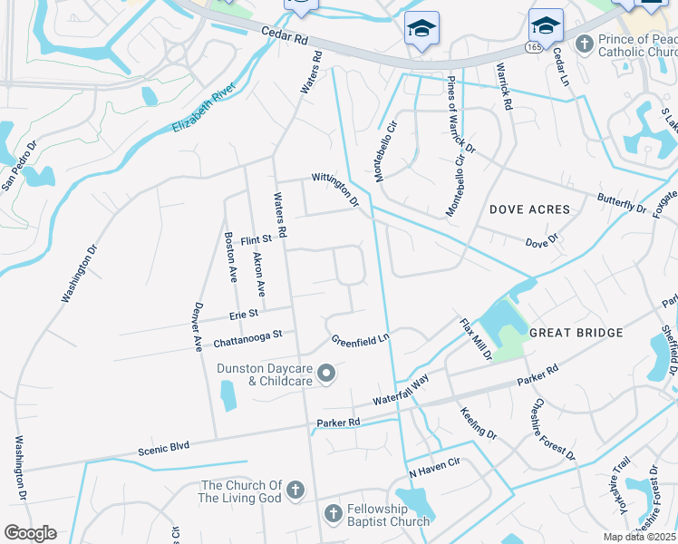 map of restaurants, bars, coffee shops, grocery stores, and more near 813 Dawson Circle in Chesapeake