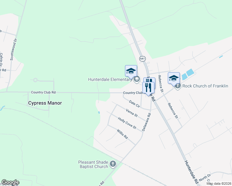 map of restaurants, bars, coffee shops, grocery stores, and more near 209 Country Club Road in Franklin