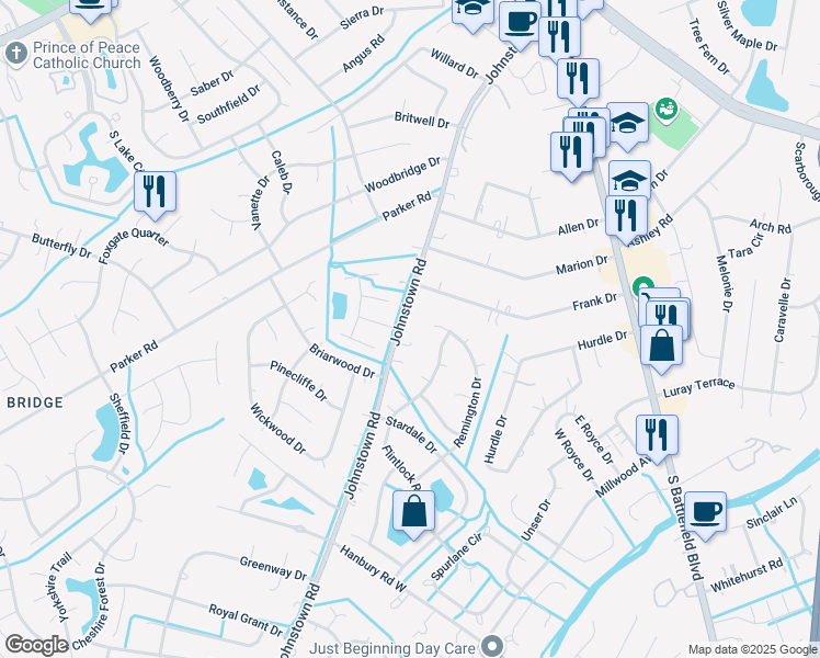 map of restaurants, bars, coffee shops, grocery stores, and more near 621 Johnstown Rd in Chesapeake