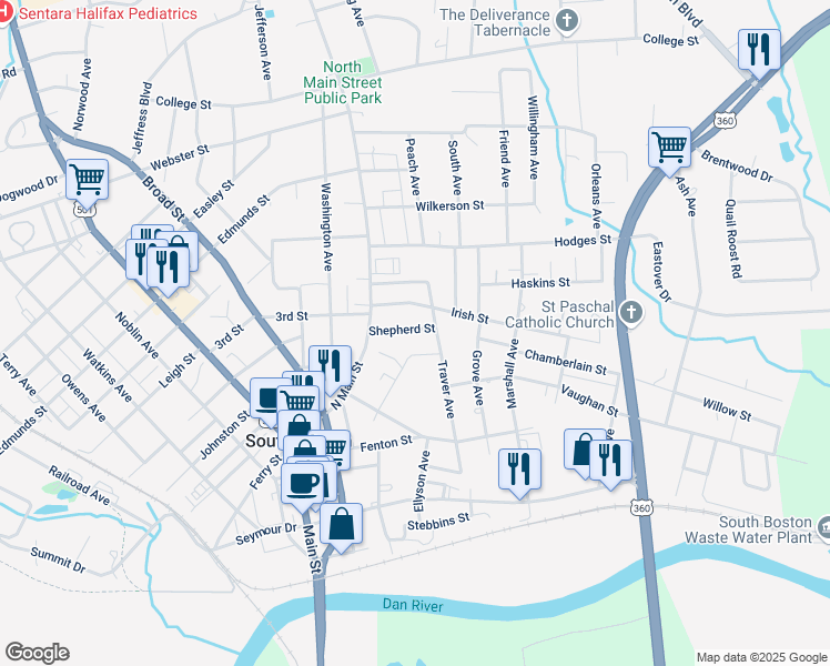 map of restaurants, bars, coffee shops, grocery stores, and more near 1333 Shepherd Street in South Boston
