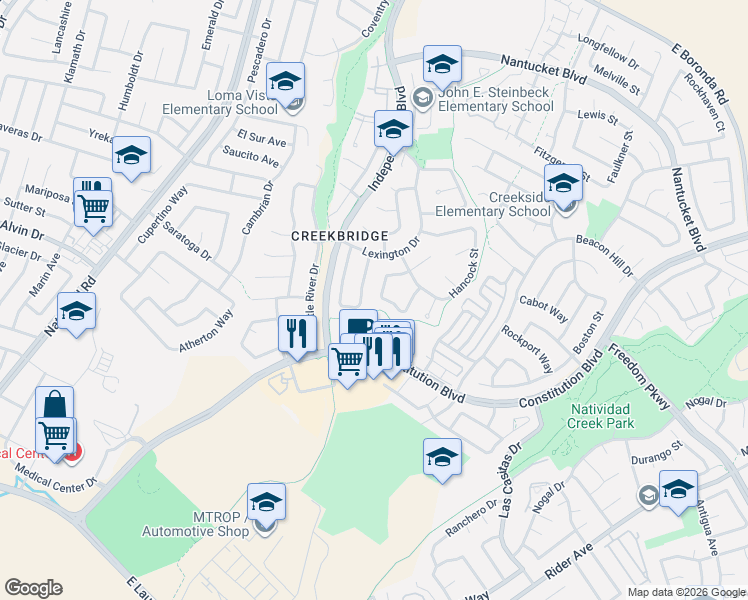 map of restaurants, bars, coffee shops, grocery stores, and more near 1644 Newport Court in Salinas