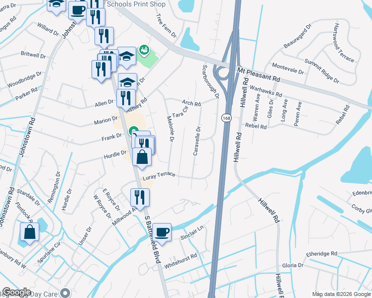 map of restaurants, bars, coffee shops, grocery stores, and more near 529 Woodglen Drive in Chesapeake