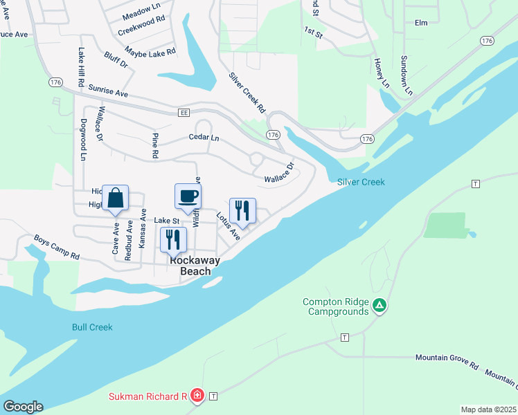 map of restaurants, bars, coffee shops, grocery stores, and more near 152 Laughing Lane in Rockaway Beach