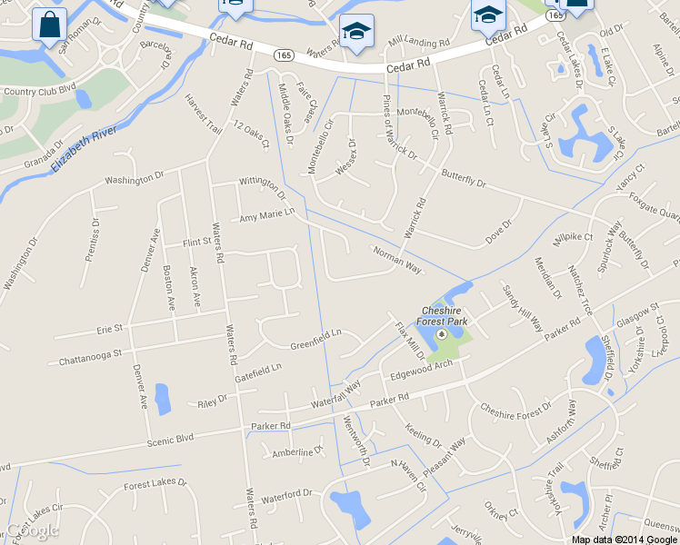 map of restaurants, bars, coffee shops, grocery stores, and more near 532 Warrick Road in Chesapeake