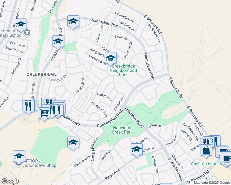 map of restaurants, bars, coffee shops, grocery stores, and more near 1695 Berkshire Way in Salinas
