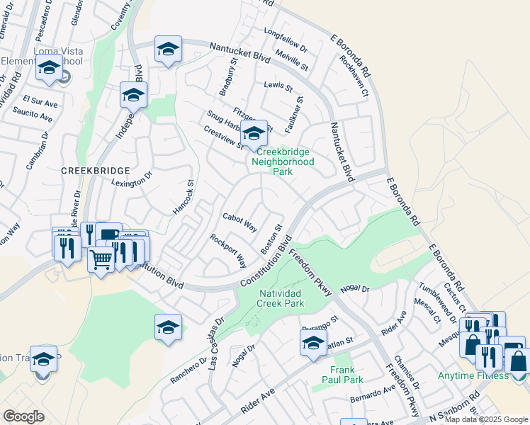 map of restaurants, bars, coffee shops, grocery stores, and more near 1695 Berkshire Way in Salinas