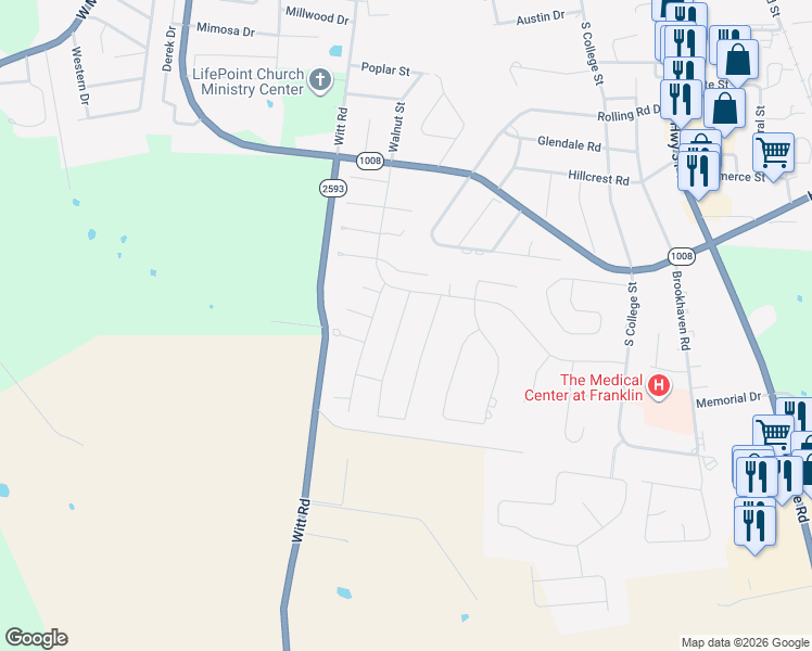 map of restaurants, bars, coffee shops, grocery stores, and more near in Franklin