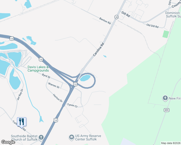 map of restaurants, bars, coffee shops, grocery stores, and more near Coleman Court in Suffolk