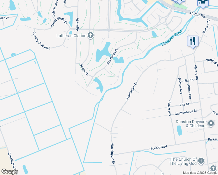 map of restaurants, bars, coffee shops, grocery stores, and more near 529 Belem Drive in Chesapeake