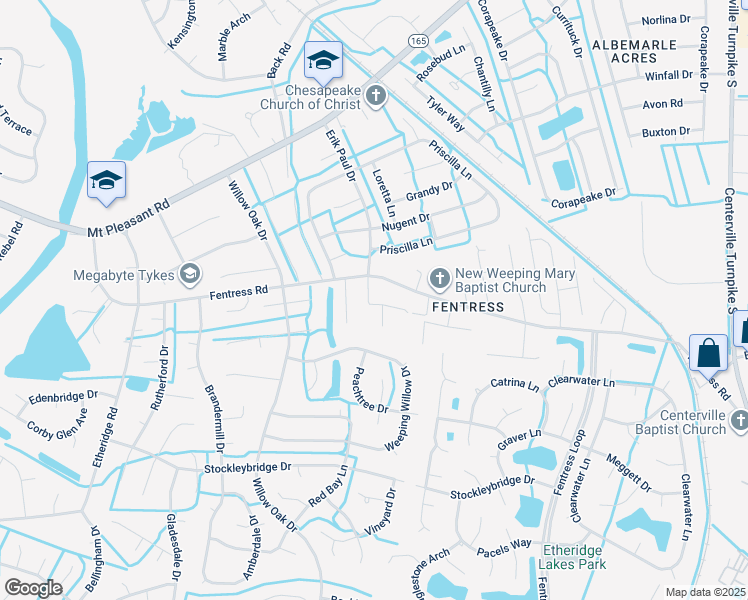 map of restaurants, bars, coffee shops, grocery stores, and more near 1007 Erik Paul Dr in Chesapeake