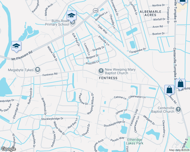 map of restaurants, bars, coffee shops, grocery stores, and more near 1204 New Born Court in Chesapeake