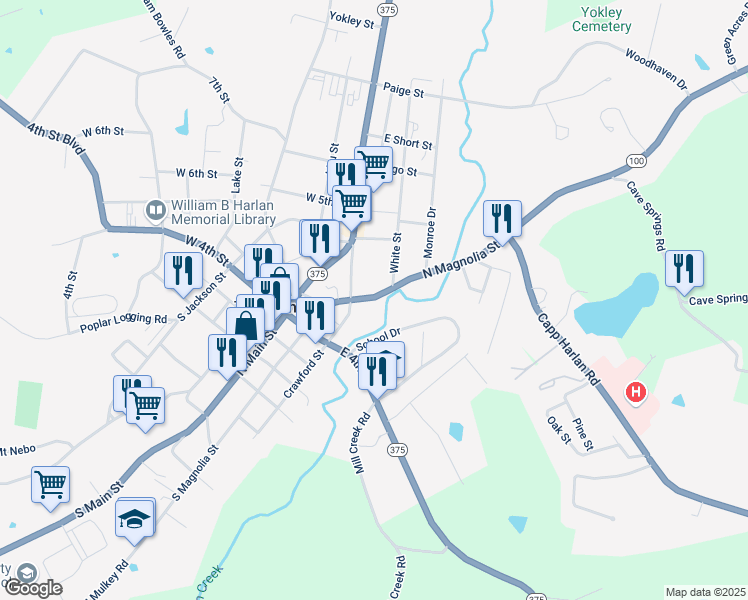 map of restaurants, bars, coffee shops, grocery stores, and more near 702 North Magnolia Street in Tompkinsville