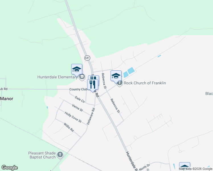 map of restaurants, bars, coffee shops, grocery stores, and more near 110 Lakeview Road in Franklin