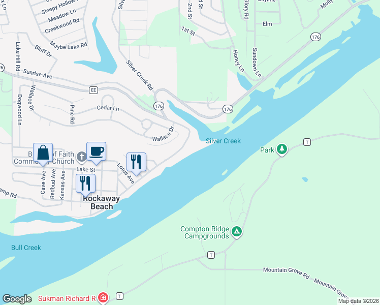 map of restaurants, bars, coffee shops, grocery stores, and more near 2775 State Highway 176 in Rockaway Beach