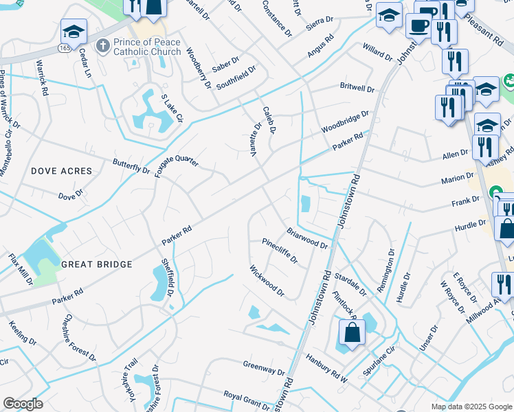 map of restaurants, bars, coffee shops, grocery stores, and more near 508 Wickwood Drive in Chesapeake