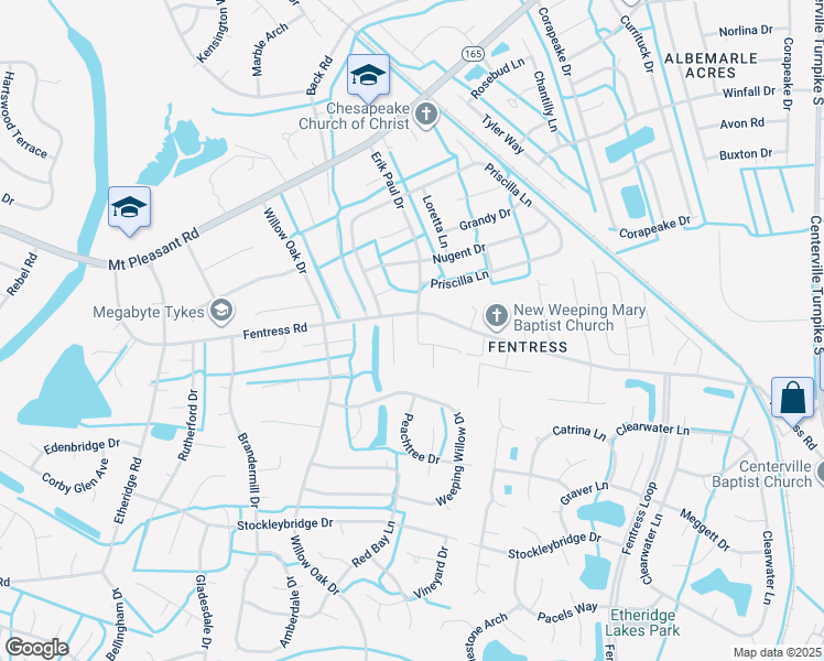 map of restaurants, bars, coffee shops, grocery stores, and more near 1004 Erik Paul Drive in Chesapeake