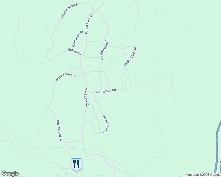 map of restaurants, bars, coffee shops, grocery stores, and more near Fox Hollow Road in Reeds Spring
