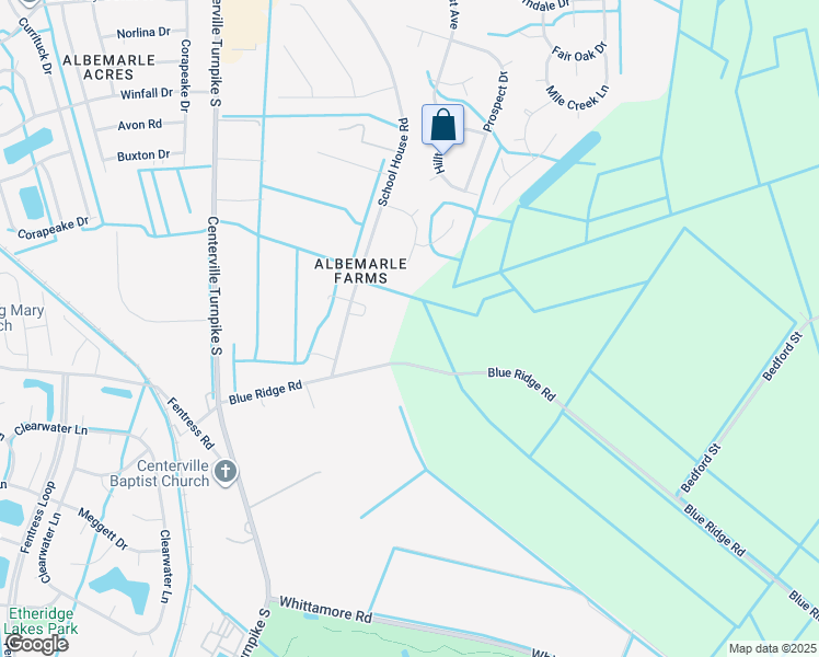 map of restaurants, bars, coffee shops, grocery stores, and more near Blue Ridge Road in Chesapeake