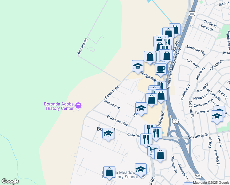 map of restaurants, bars, coffee shops, grocery stores, and more near 495 Boronda Road in Salinas