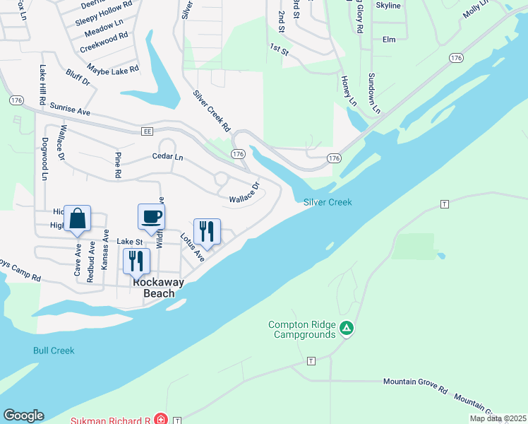 map of restaurants, bars, coffee shops, grocery stores, and more near 2476 State Highway 176 in Rockaway Beach
