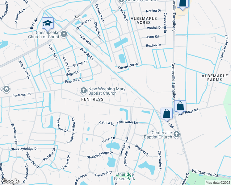 map of restaurants, bars, coffee shops, grocery stores, and more near 737 Albemarle Court in Chesapeake