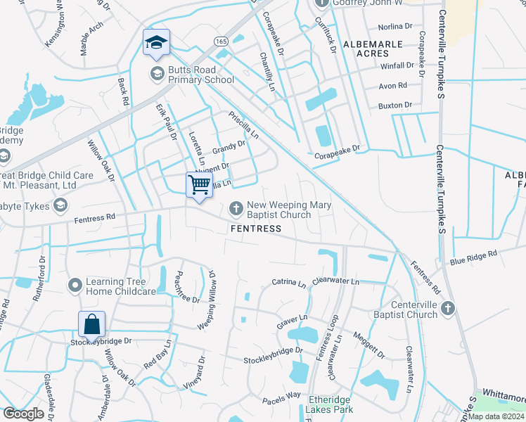 map of restaurants, bars, coffee shops, grocery stores, and more near 812 Gloss Street in Chesapeake