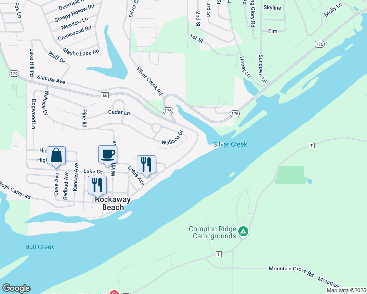 map of restaurants, bars, coffee shops, grocery stores, and more near 2476 State Highway 176 in Rockaway Beach