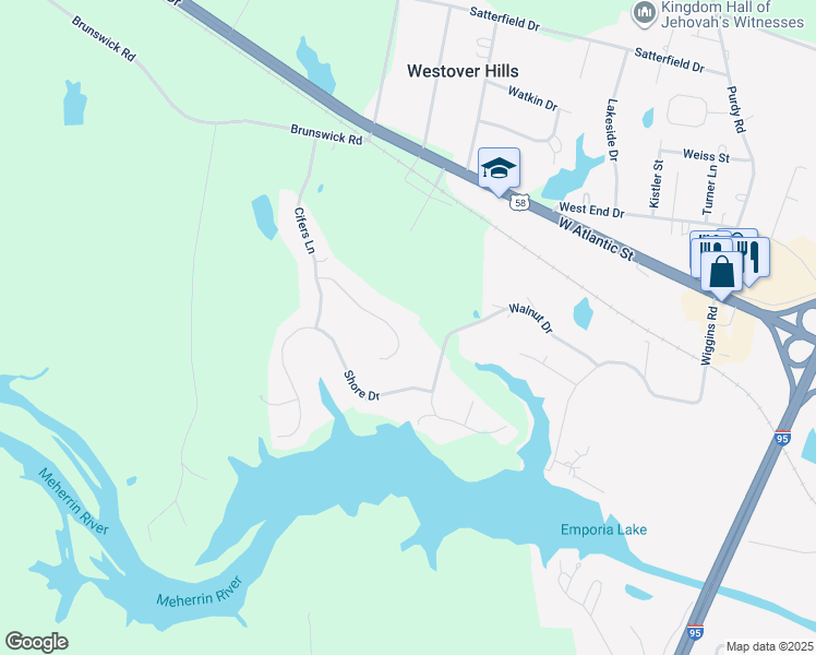 map of restaurants, bars, coffee shops, grocery stores, and more near 315 Allen Court in Emporia