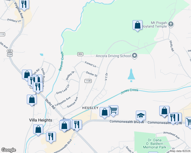 map of restaurants, bars, coffee shops, grocery stores, and more near 1602-1604 Stultz Rd in Martinsville