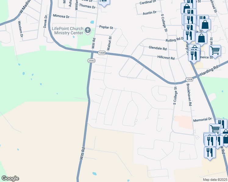 map of restaurants, bars, coffee shops, grocery stores, and more near 524 Rolling Road Drive in Franklin